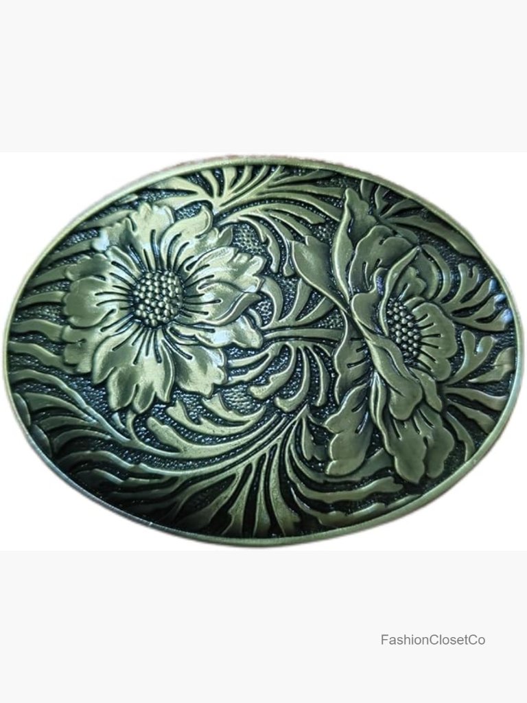 Vintage Western Floral Engraved Oval Belt Buckle, Durable Metal
